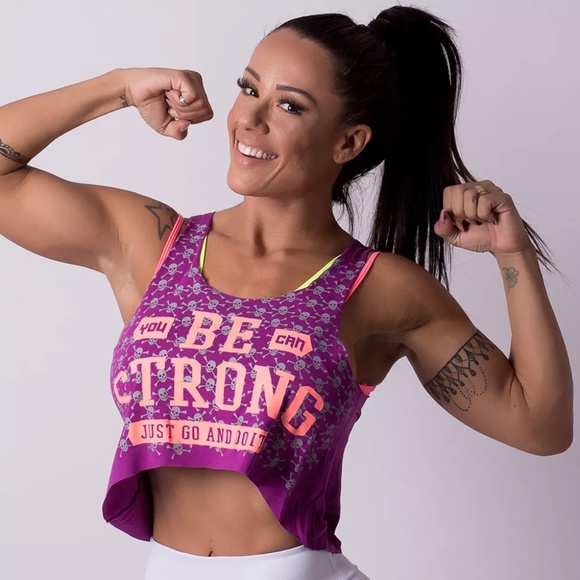 Lino Fitness Tops - Brazilian Sports Crop Top Purple Skull Print